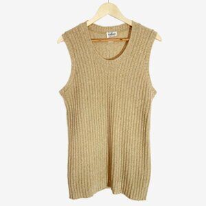 Vintage Tan Ribbed Knit Wool Sweater Vest / Made in England / Size Large